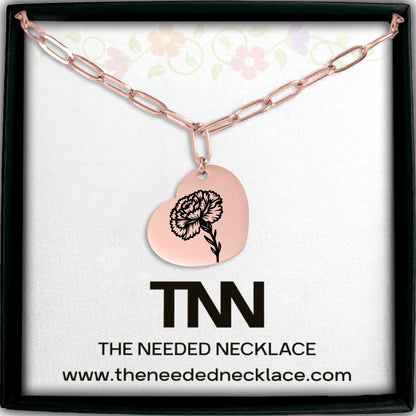 Birth Flower Paperclip Heart Necklace