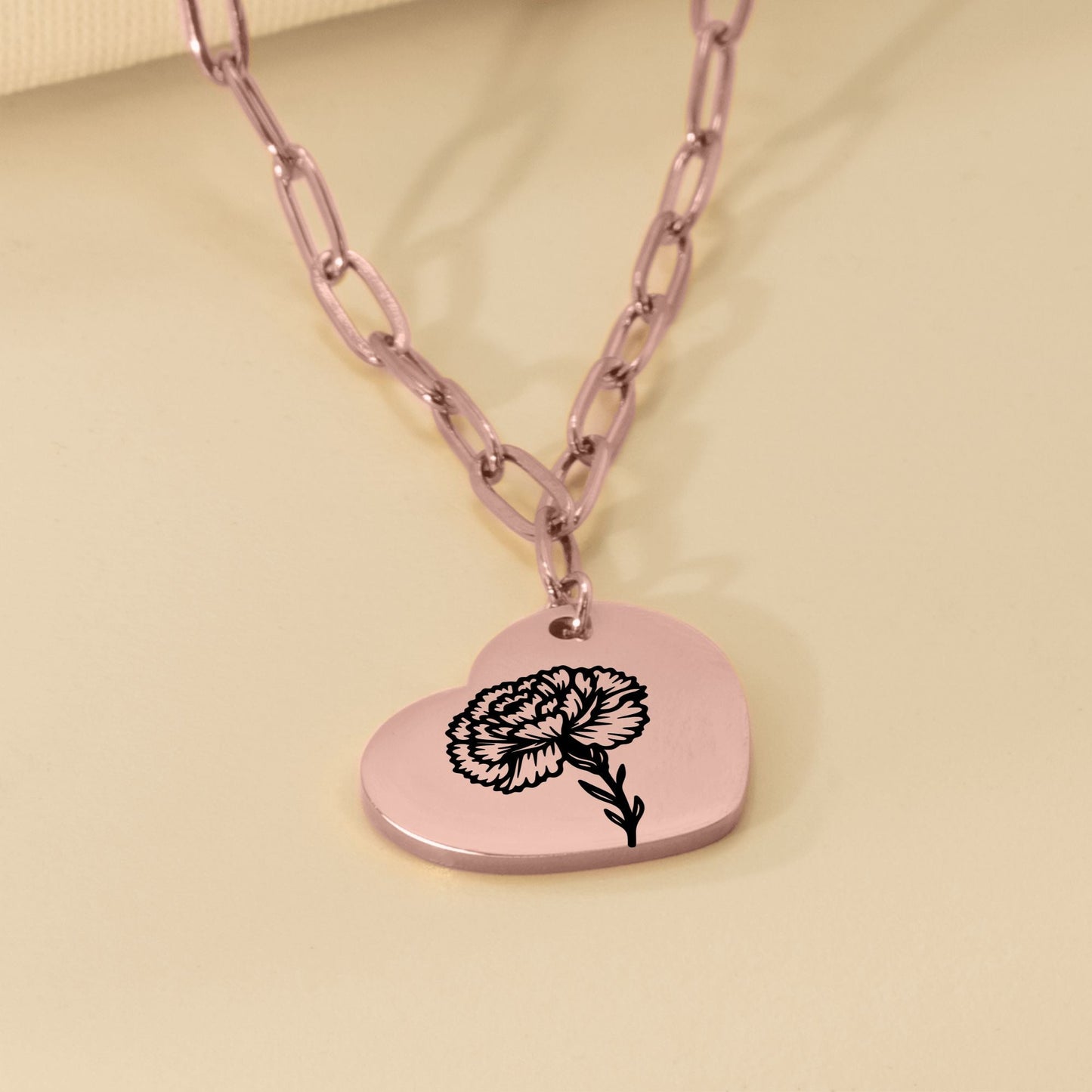 Birth Flower Paperclip Heart Necklace