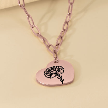 Birth Flower Paperclip Heart Necklace
