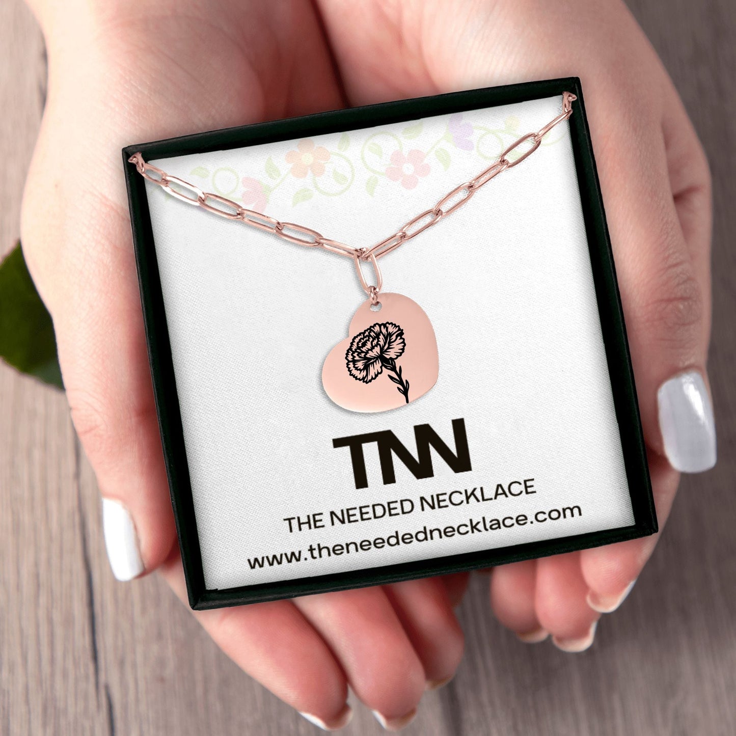 Birth Flower Paperclip Heart Necklace