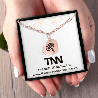 Birth Flower Paperclip Heart Necklace