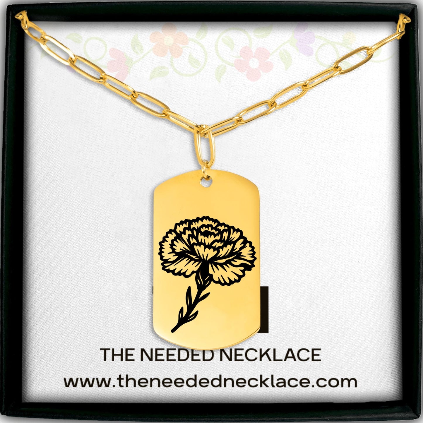 Birth Flower Paperclip Tag Necklace