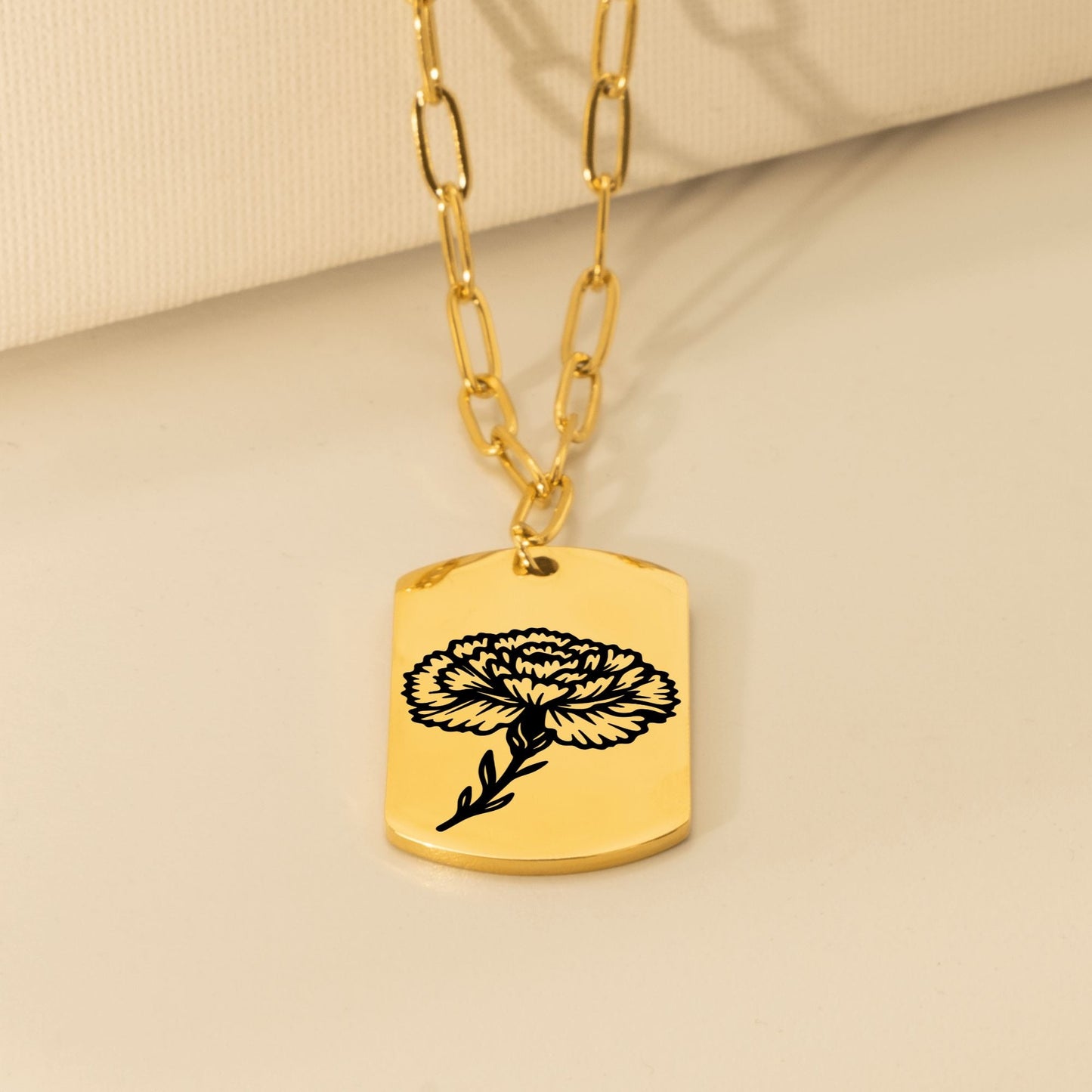 Birth Flower Paperclip Tag Necklace