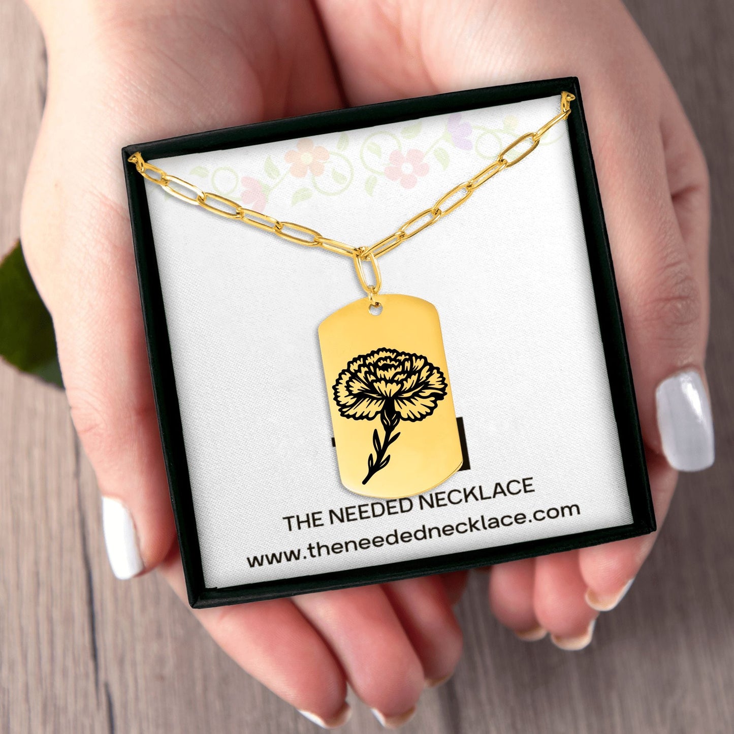 Birth Flower Paperclip Tag Necklace