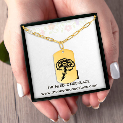 Birth Flower Paperclip Tag Necklace
