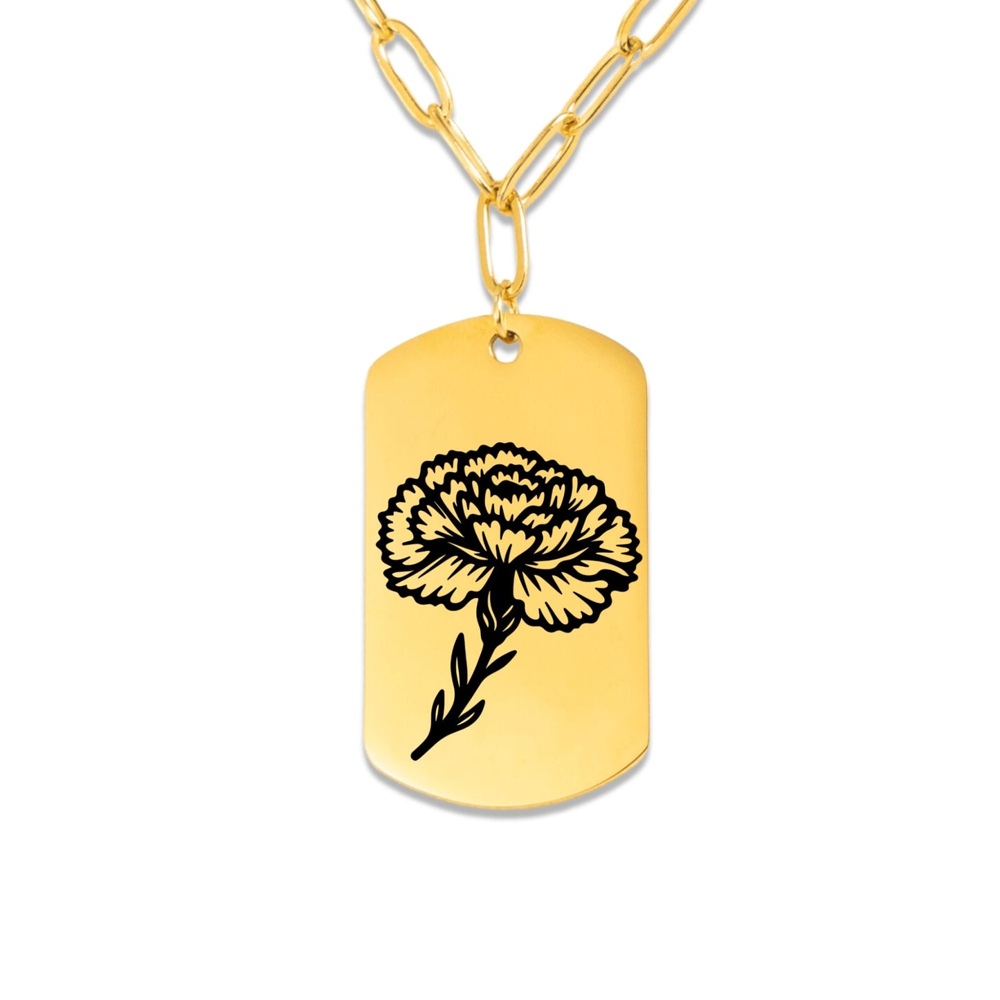 Birth Flower Paperclip Tag Necklace