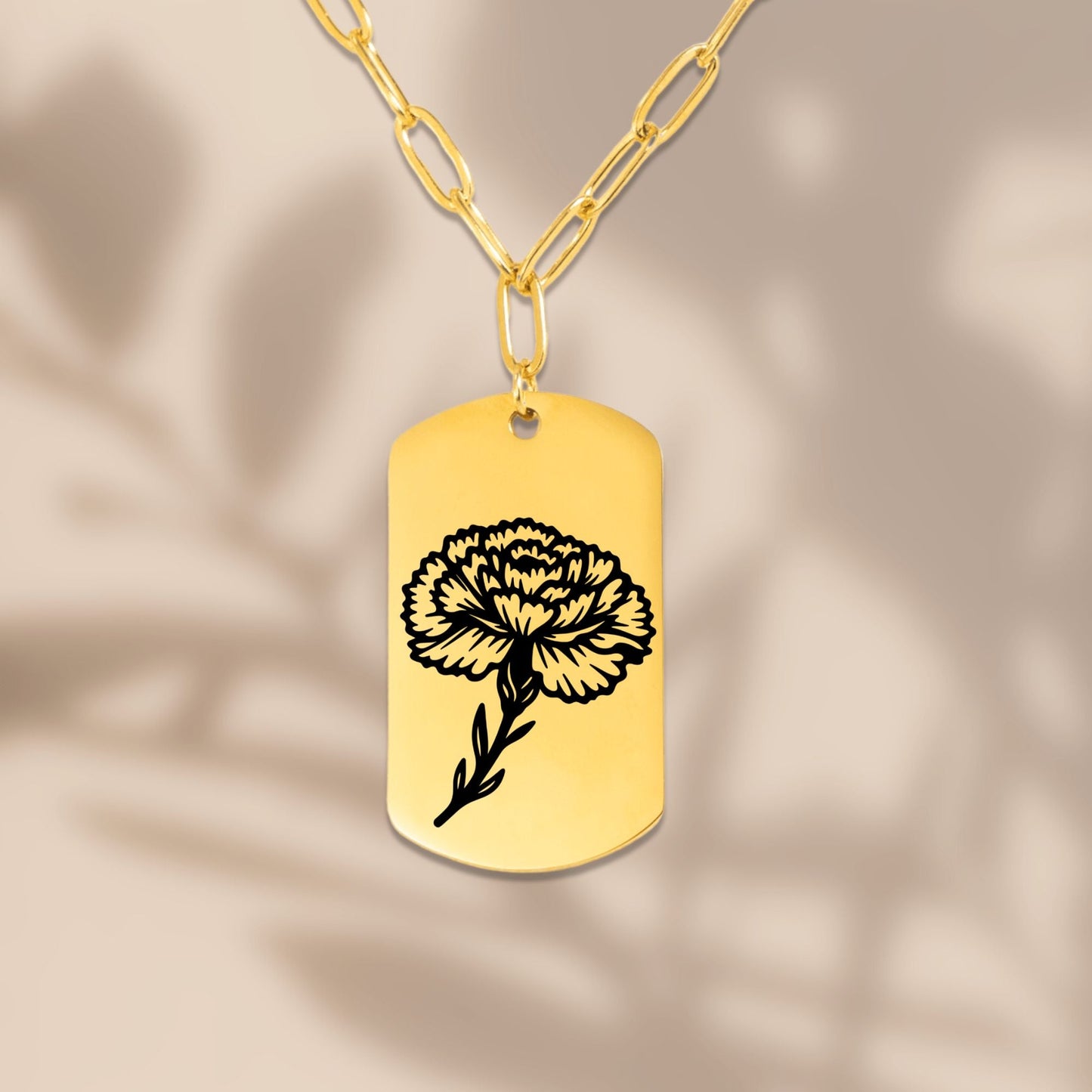 Birth Flower Paperclip Tag Necklace