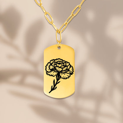 Birth Flower Paperclip Tag Necklace