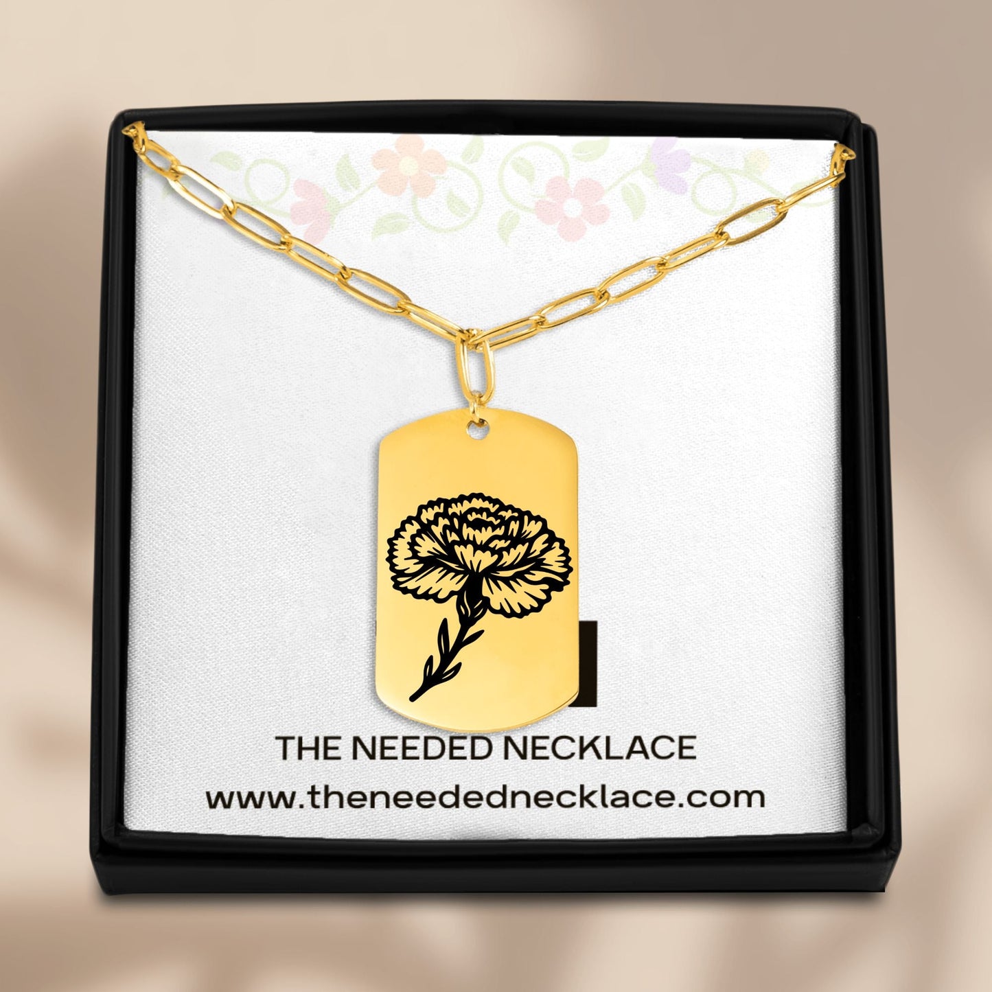 Birth Flower Paperclip Tag Necklace