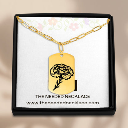 Birth Flower Paperclip Tag Necklace