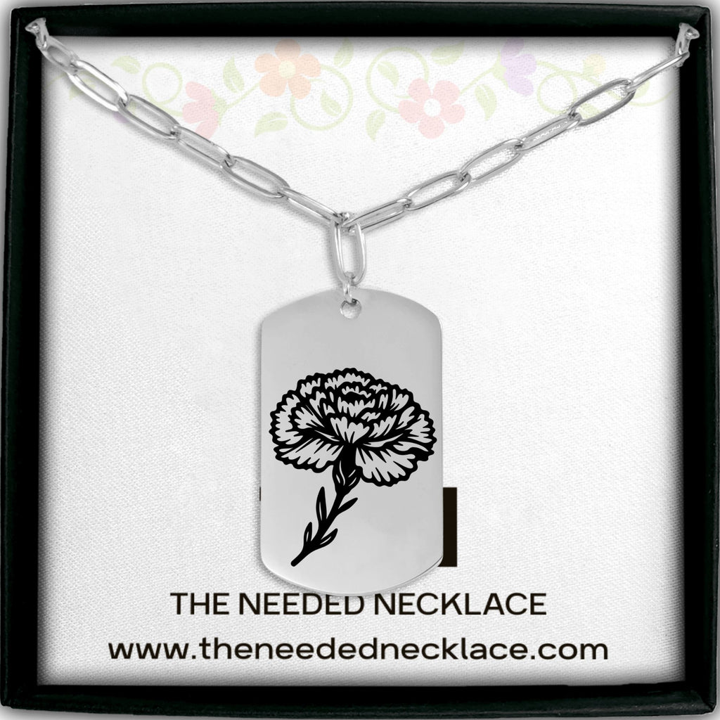 Birth Flower Paperclip Tag Necklace