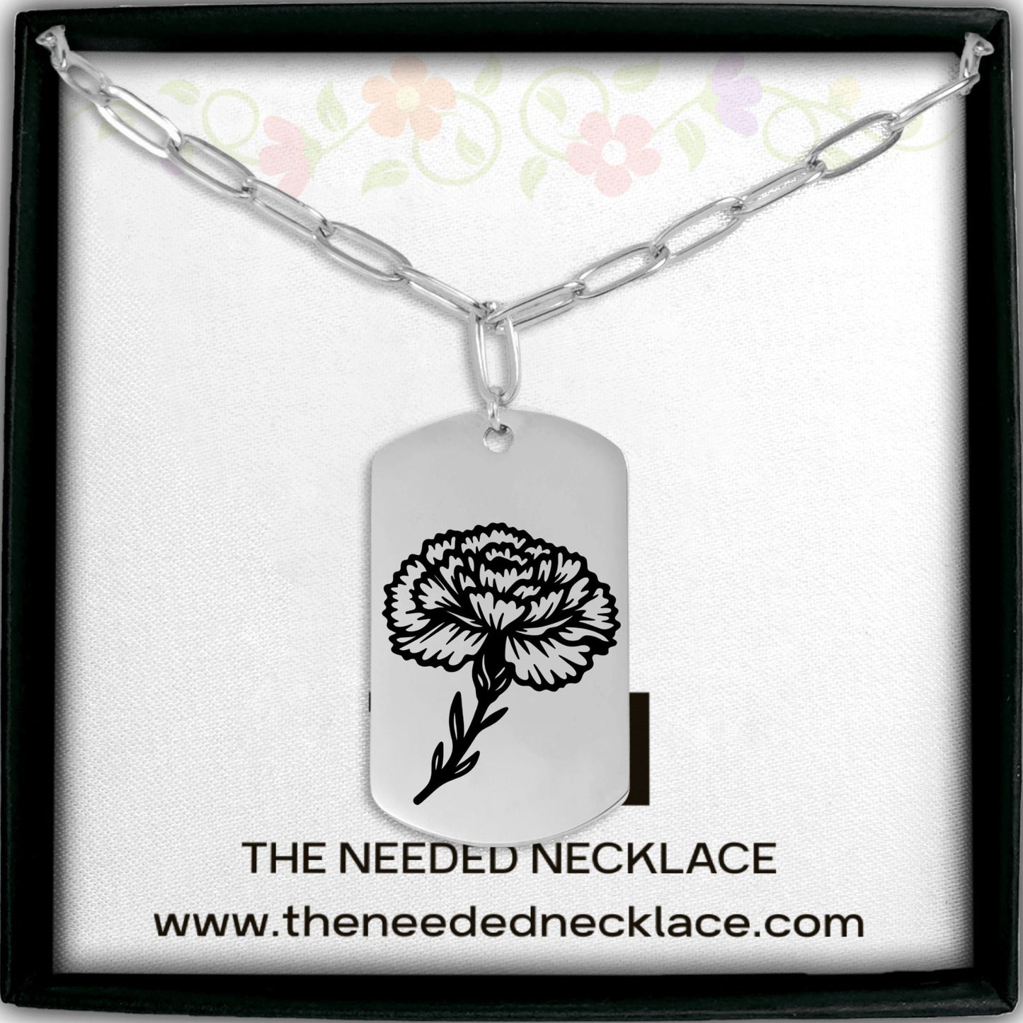 Birth Flower Paperclip Tag Necklace