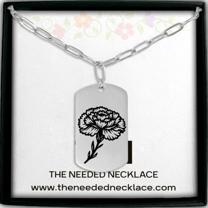 Birth Flower Paperclip Tag Necklace