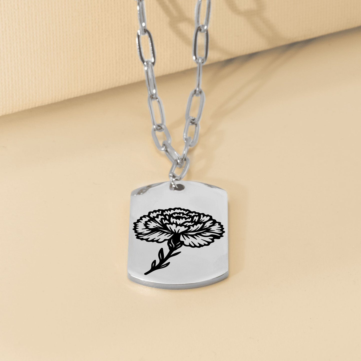 Birth Flower Paperclip Tag Necklace