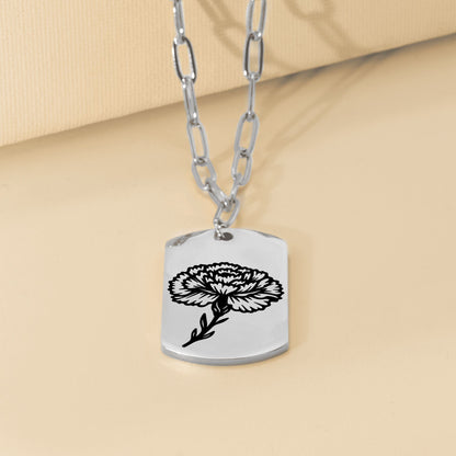 Birth Flower Paperclip Tag Necklace