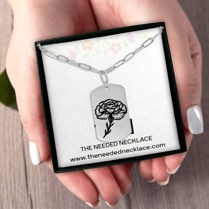 Birth Flower Paperclip Tag Necklace