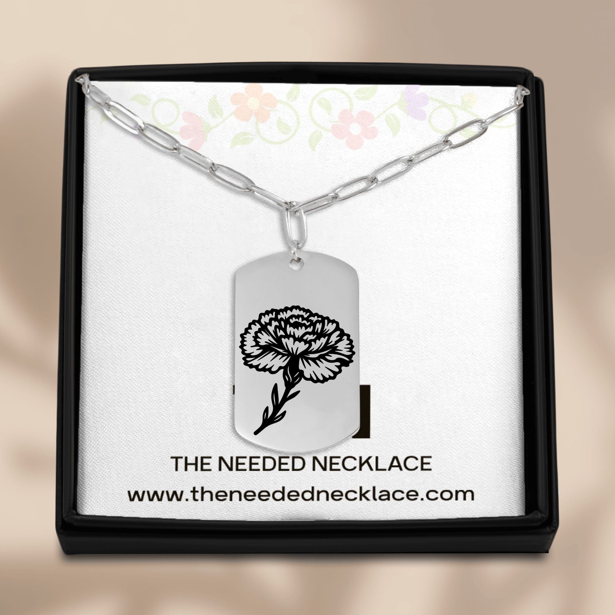 Birth Flower Paperclip Tag Necklace