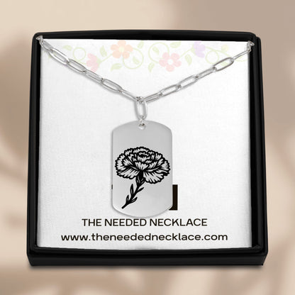 Birth Flower Paperclip Tag Necklace