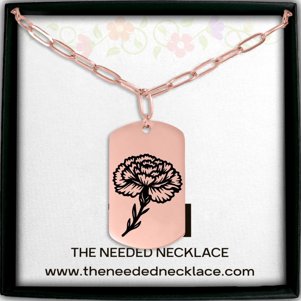 Birth Flower Paperclip Tag Necklace