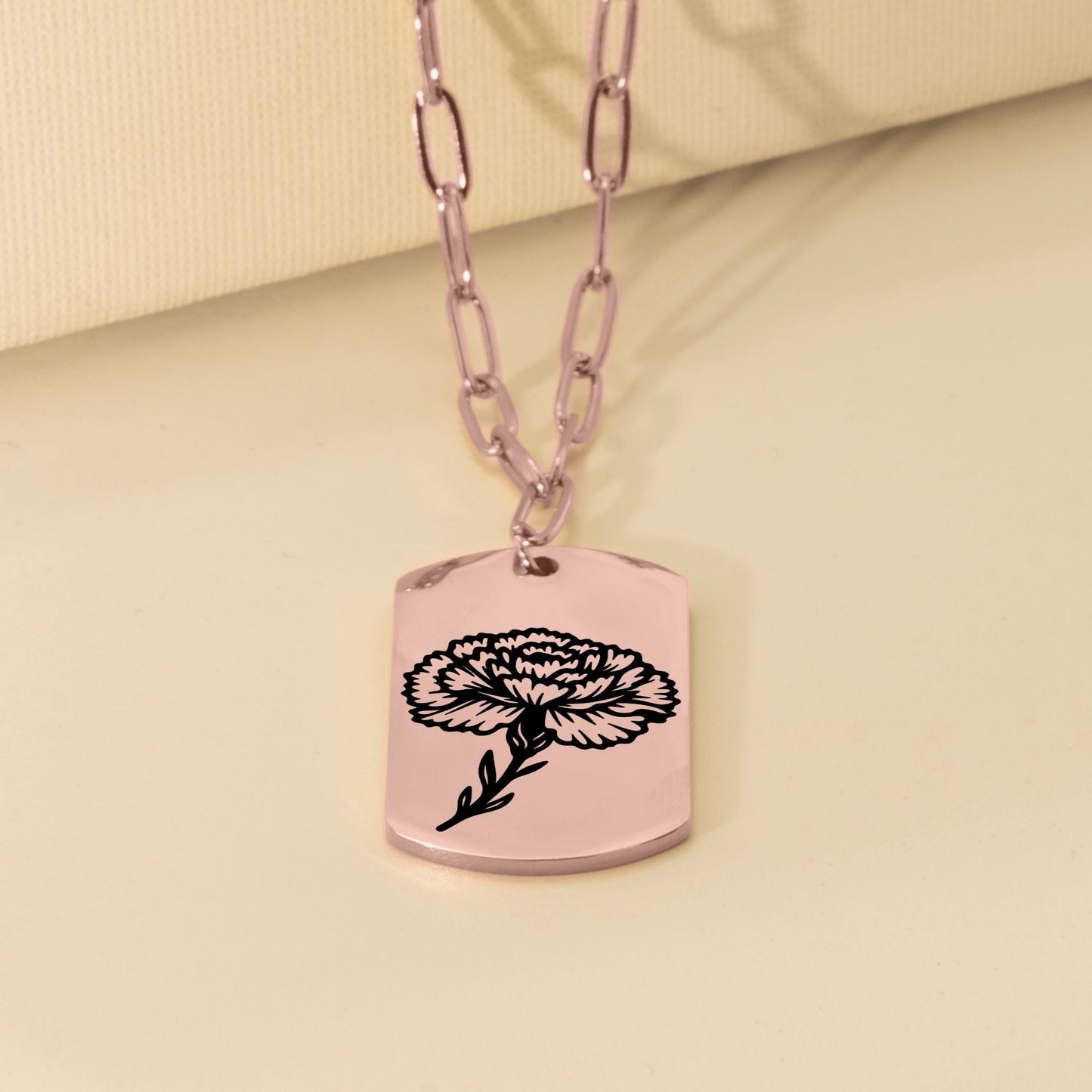 Birth Flower Paperclip Tag Necklace