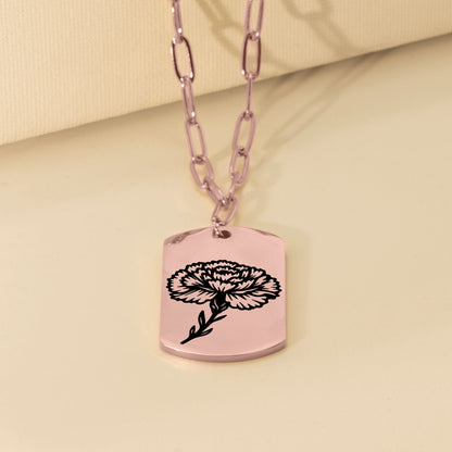 Birth Flower Paperclip Tag Necklace