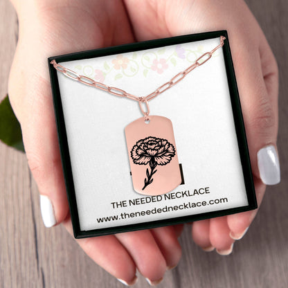 Birth Flower Paperclip Tag Necklace